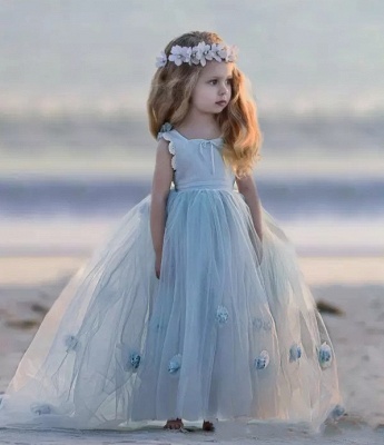 Jewel Sleeveless Light Blue Fairy Cute Flower Girl Dresses_5