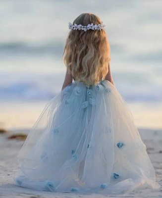 Jewel Sleeveless Light Blue Fairy Cute Flower Girl Dresses_6