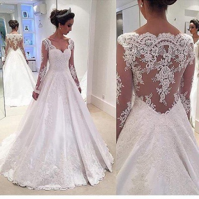 Glamorous  Long-Sleeves Lace Appliques Wedding Dresses_3