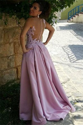 Pink Buttons Appliques Delicate A-Line Sleeveless Prom Dress_3