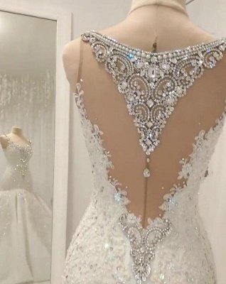 Straps Sweetheart Crystal Mermaid Wedding Dresses with Lace Appliques_2