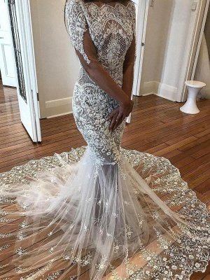Sexy Long Sleeves Wedding Dresses | Mermaid Appliques Bridal Gowns_1