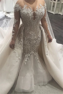 Elegant Mermaid Wedding Dresses with Tulle Overskirt | Sexy Lace Bridal Gowns with Train_1