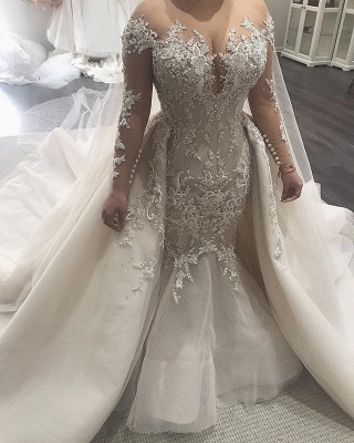 Elegant Mermaid Wedding Dresses with Tulle Overskirt | Sexy Lace Bridal Gowns with Train_3