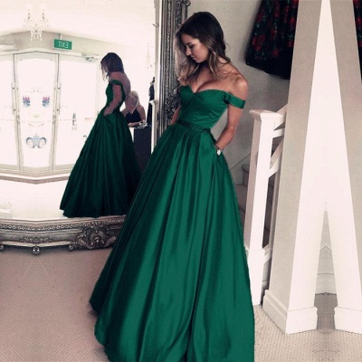 Elegant Off-the-shoulder Backless A-Line Ruffles Floor-length Prom Dress With Pockets_4
