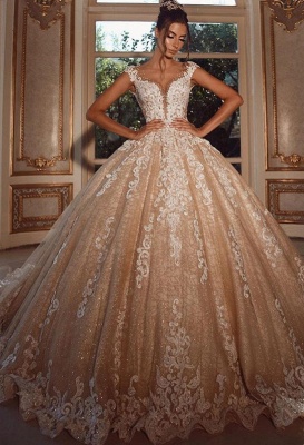 Glamorous Sweetheart Sequins Appliques Lace Floor-length Princess Wedding Dress_4