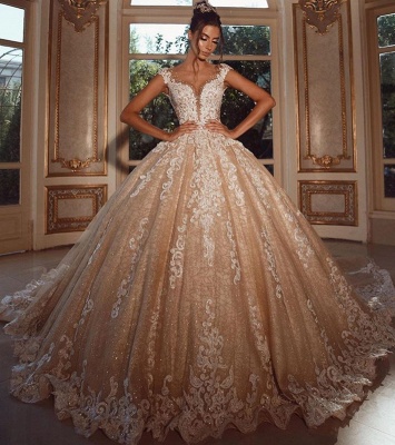 Glamorous Sweetheart Sequins Appliques Lace Floor-length Princess Wedding Dress_1