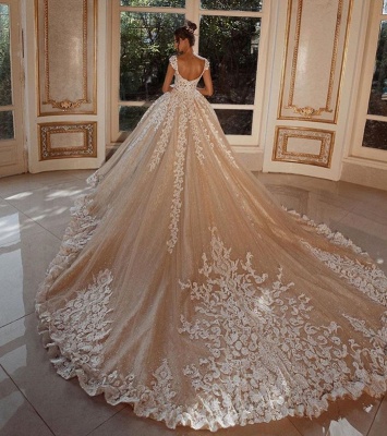 Glamorous Sweetheart Sequins Appliques Lace Floor-length Princess Wedding Dress_3