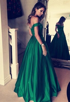 Elegant Off-the-shoulder Backless A-Line Ruffles Floor-length Prom Dress With Pockets_3