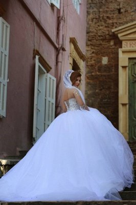 Charming Ball Gown Wedding Dresses Beading Crystals Sheer Long Sleeves Bridal Gowns_5