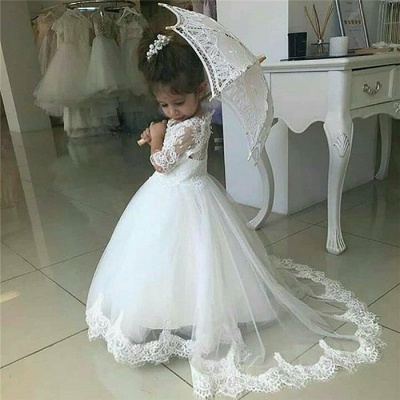 Sweet Half Sleeves Lace Flower Girl Dresses | Tulle Ball Gown Wedding Party Dresses_4