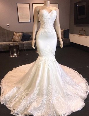 Strapless Sweetheart Mermaid Lace Wedding Dresses with Beads_1