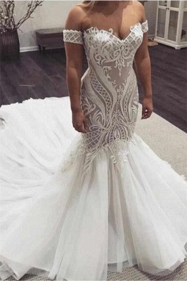Off the Shoulder Sweetheart Sexy Lace Mermaid Wedding Dresses_1