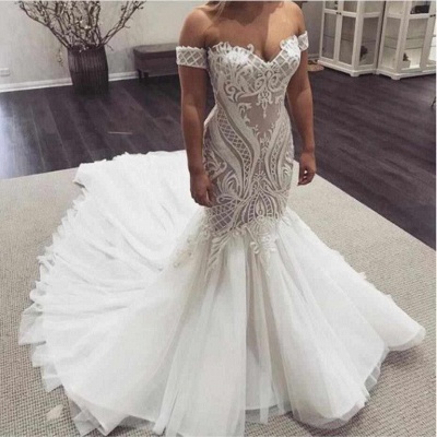 Off the Shoulder Sweetheart Sexy Lace Mermaid Wedding Dresses_2