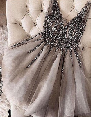 A-Line Shiny Beading Homecoming Dresses | V-Neck Sleeveless Cocktail Dresses_1