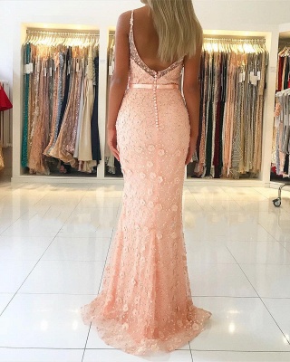 Elegant Pink Sheath Long Prom Dress | Spaghetti Straps Flowers Sleeveless Evening Dress BC2487_3