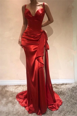 Attractive Sweetheart Wide Straps Sheath Ruffles Prom Dress With Side Slit_1