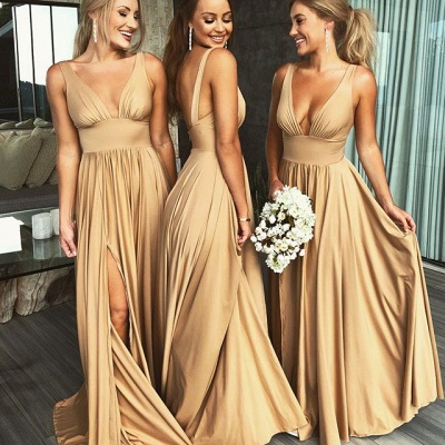 Elegant V-Neck Sleeveless Bridesmaid Dress | Bridesmaid Dress With Slit_2