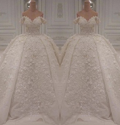 Luxurious Off The Shoulder Applique Beading Ball Gown Wedding Dresses | Puffy Bridal Gown_2
