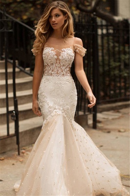 Off-the-shoulder Lace Appliques Wedding Dresses | Mermaid Tulle Long Bridal Gowns_2