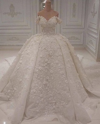 Luxurious Off The Shoulder Applique Beading Ball Gown Wedding Dresses | Puffy Bridal Gown_1