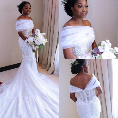 Glamorous Open Back Mermaid Wedding Dresses | Off-the-Shoulder Long Bridal Gowns_3
