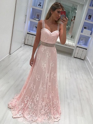 Strape lace A-line Elegant prom dresses_2