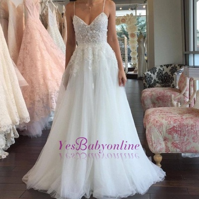 A-line Lace Romantic Spaghetti-Strap Sleeveless Tulle Wedding Dress_1