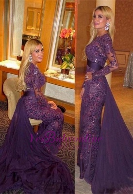 Delicate Lace Long-Sleeve Sequined Mermaid Sweep-Train Prom Dress_2
