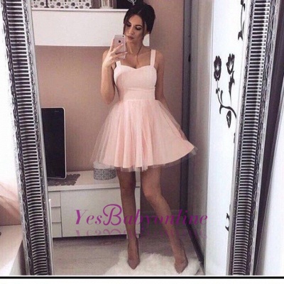 A-Line Mini Straps Simple Pink Homecoming Dresses_1