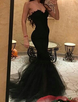 Sweetheart Mermaid Black Tulle Simple Prom Dress_2