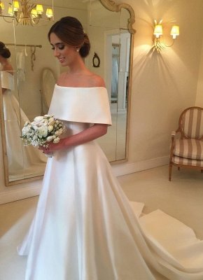 Glamorous White Off-the-shoulder A-line Satin Wedding Dress_1