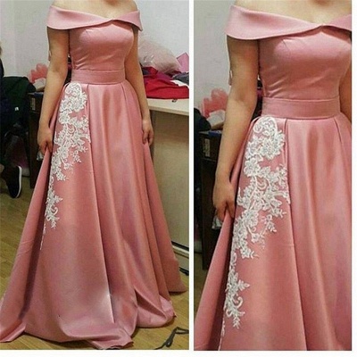 Appliques Glamorous A-Line Pink Off-the-Shoulder Prom Dress_3