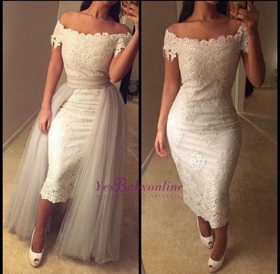 Detachable-Train Modest Lace Tea-length Off-the-shoulder Prom Dress_1