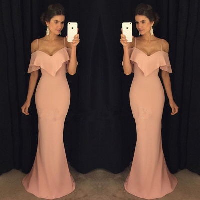 Simple Plain Mermaid Prom Dresses Off-the-Shoulder Spaghettis Straps Ruffles Evening Gowns_2