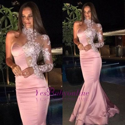 One-Shoulder Mermaid Gorgeous Lace High-Neck Evening Dress_1